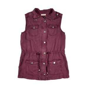 Altar'd State Utility Vest Plum Purple Maroon Snap Front Drawstring Waist Small